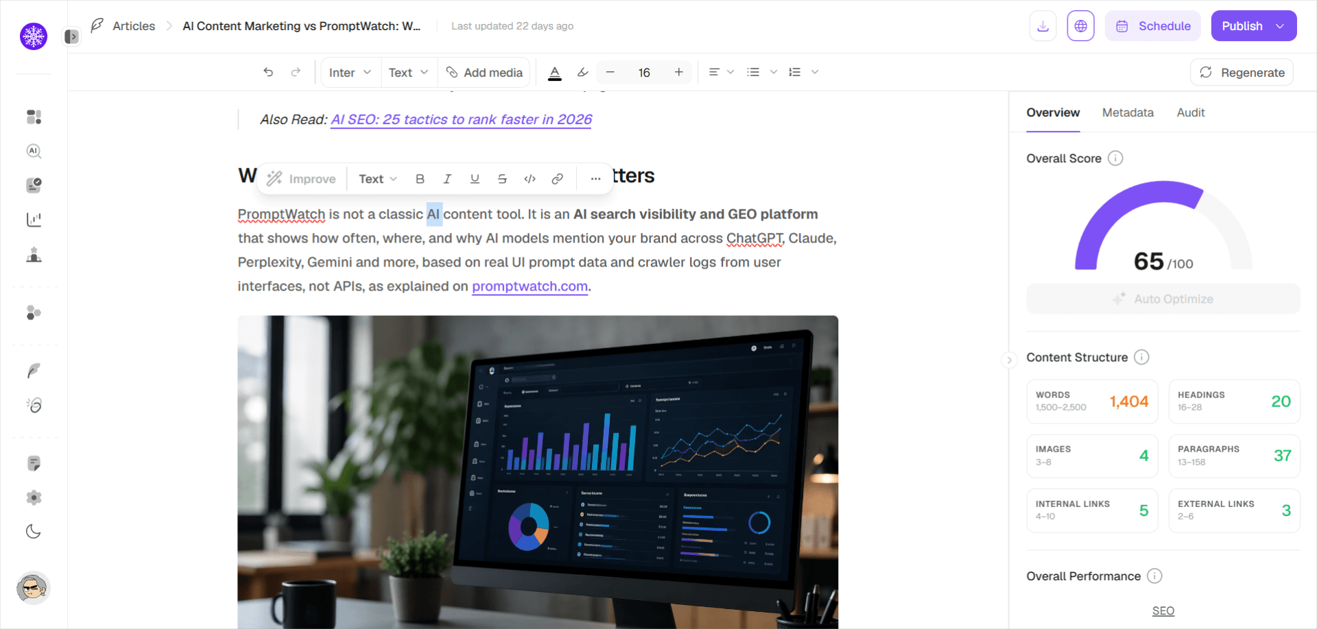 SnowSEO Editor with live SEO scoring and analysis